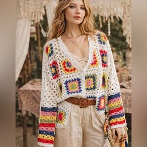 S048. Colorful Crochet Women's Sweater